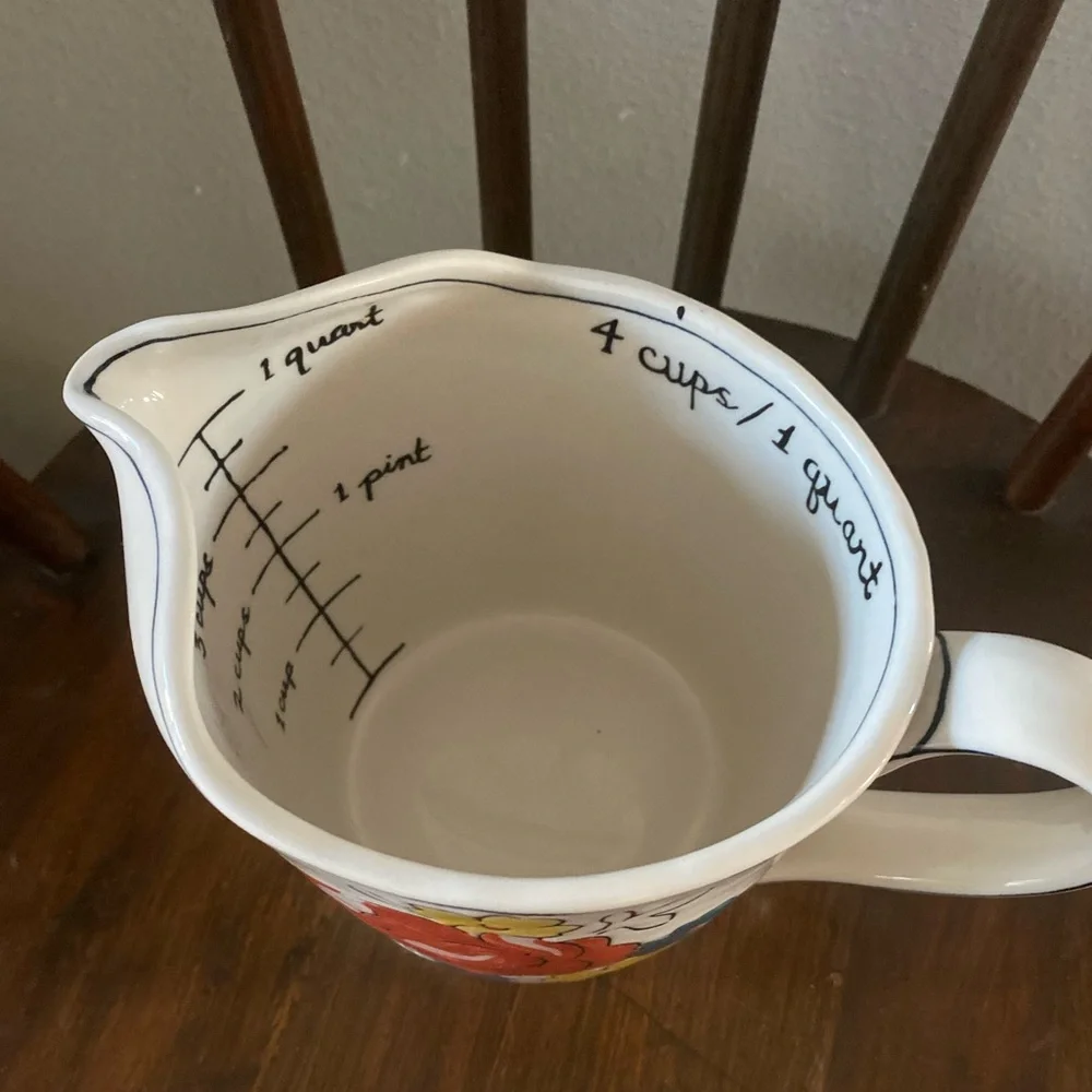 Anthropologie Measuring Cup MOLLY HATCH Pitcher FLOWERPATCH Quart Handle
